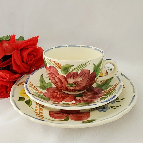 Simpsons Potters "Nova Fleur" Solian Ware Tea Cup, Saucer & Salad Plate Dish Trio Set