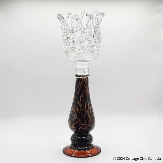 Vintage Lattice Art Glass Candleholder – Tall Openwork Pillar Holder, China