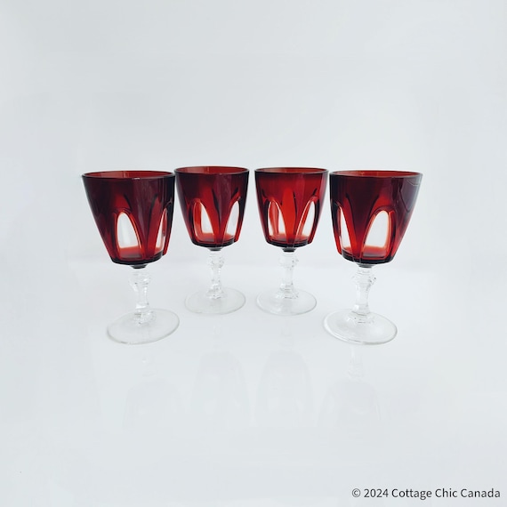 Cristal D'Arques Ruby Gothic Cordial Glasses – Set of 4 Mid Century Barware France