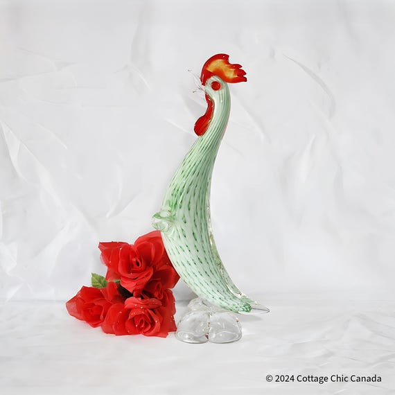 Murano Venetian Art Glass Cockerel Rooster Figurine, 13 3/4 in, Mid Century 1960s