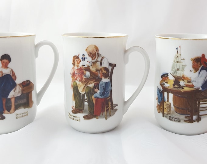 Norman Rockwell Teacup Coffee Mug - Good Boy, Lighthouse Keeper's Daughter, The Toymaker, and Music Maker