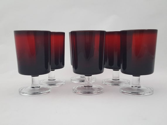 Cristal D'Arques Cavalier Ruby Wine Glasses - Vintage Mid-Century Barware