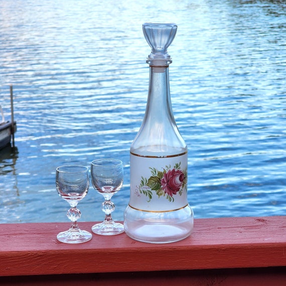 Cristallerie Hand Painted Glass Wine or Liquor Decanter – Vintage Mid Century Italy