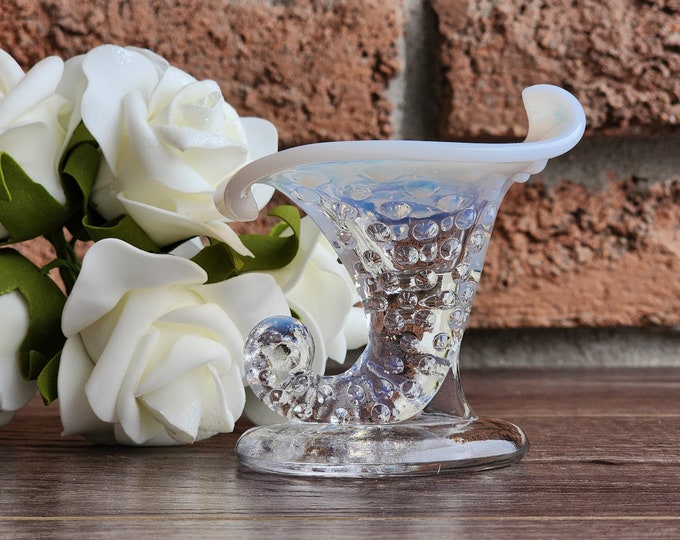 Fenton Hobnail Glass Mini French Opalescent Candle Holder with Cornucopia Shape