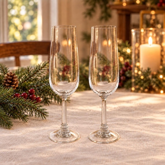 Vintage Daniela Champagne Flutes by Import Assoc Germany, Clear Blown Glass (Set of 2)