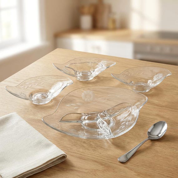 Hughes Cornflower Glass 4 Piece Bonbon and Relish Dish Set – Viking Epic Etched Canada