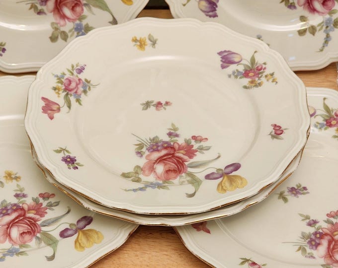 Johann Haviland Bavaria Salad Plates with Floral Sprays and Chippendale Shape, Set of 6
