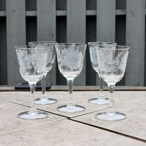 Hugoes Cornflower Etched Portwein Sherrygläser, glatter Stiel, Optik, 5er Set