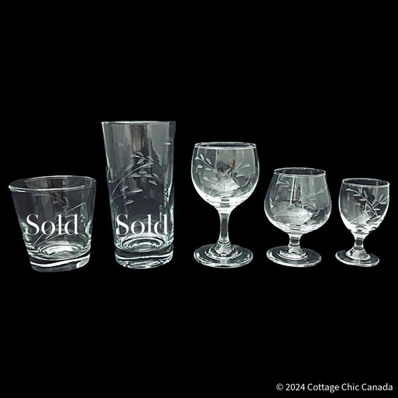 Anchor Hocking Pussy Willow Cognac or Liqueur Glasses - Vintage Mid Century Barware