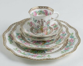 Antique Coalport Indian Tree – 5 Pc Place Setting – Fine Bone