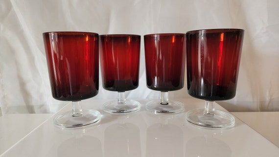 Cristal D'Arques Cavalier Ruby Wine Glasses - Set of 4 Vintage Water Goblets