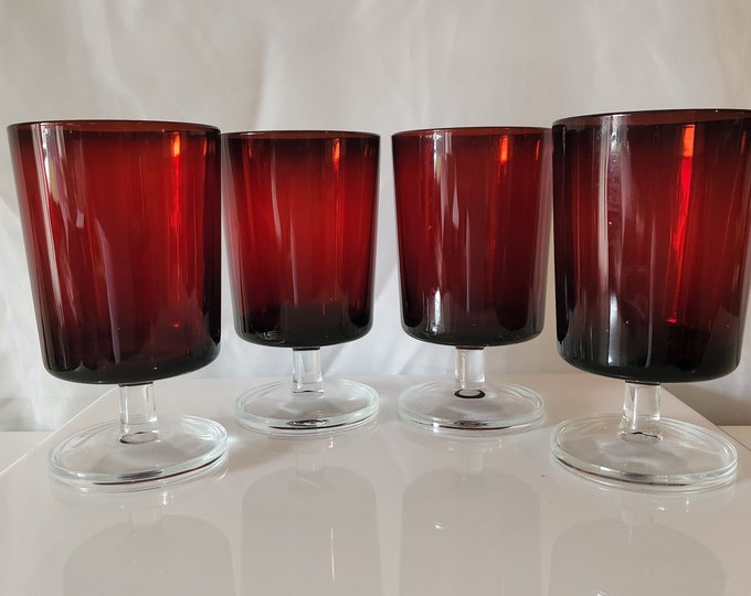 Set of 4 Cristal D'Arques Cavalier Ruby 5 1/8" Water Goblet Wine Glasses