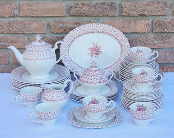 55PC Rose Bouquet Dinnerware Set By Johnson Bros England! Includes Ceramic Tea Pot & Serve Ware!