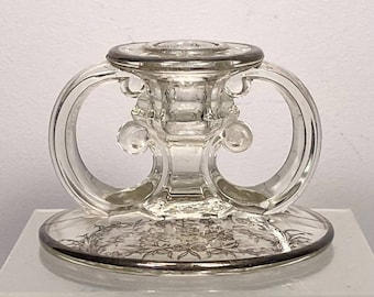 Art Deco Vintage Smith Glass Candlestick with Silver Overlay