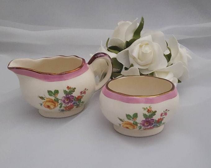 Gray Pottery Floral Creamer and Sugar Set