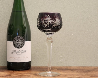Lausitzer Ruby Bohemian Crystal Cut To Clear Hock Wine Glass Goblet Pinwheel Star Fan Design Pinwheel Star Fan Design, 24% Lead Crystal