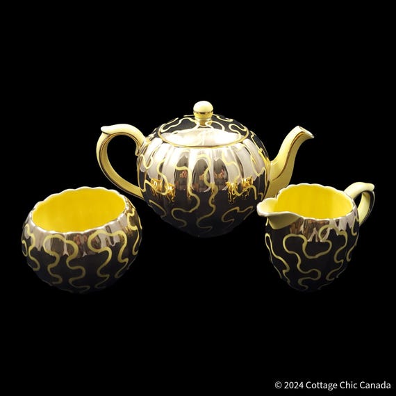 Art Deco Vintage Gibson Staffordshire England Tea Pot Creamer and Sugar Set