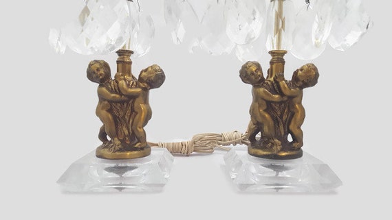 Vintage Cherub Table Lamp Hollywood Regency Style Crystal Vintage Cherub Table Lamp Hollywood, Vintage Cherub Lamps