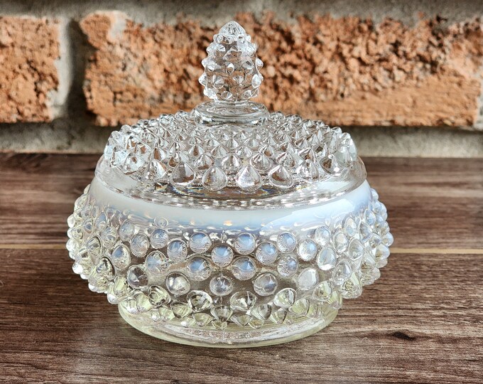 Fenton Hobnail Glass Powder Jar, Candy Bowl, Trinkets Dish, Jewelry Box