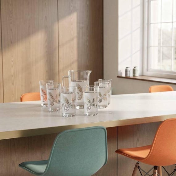 Covetro Gold Wheat Lemonade Pitcher and Glasses Set Made in Italy