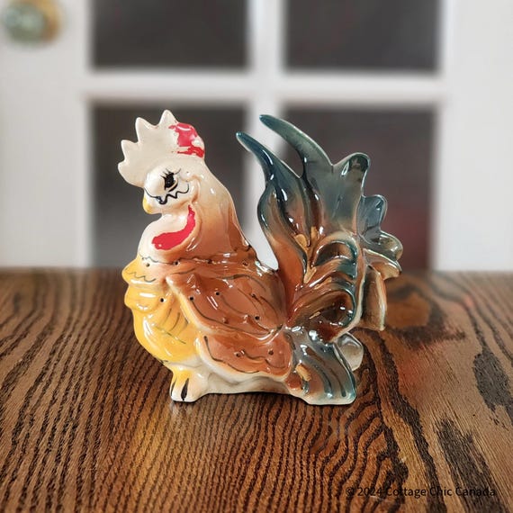 Vintage Mid-Century Ceramic Rooster Canapé Server – Hand-Painted Pottery, 1950s Country Farmhouse Kitchen