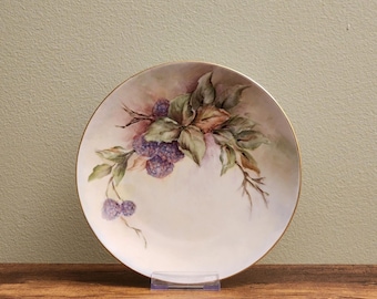 P. Stiver 7 3/4" Hand Painted Decorative Porcelain Plate with Fruit Blackberries