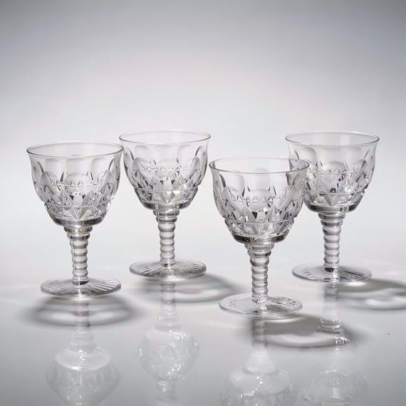 Mid Century Crystal Cordial Glasses – Beehive Stem – Set of 4