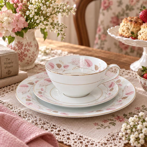 Vintage Noritake Rosanne Tea Cup Saucer Trio Set - Mid Century Fine Bone China