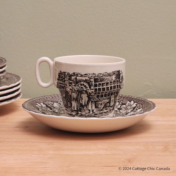 Royal Tudor Ware Coaching Taverns Brown Tea Cup & Saucer Set From