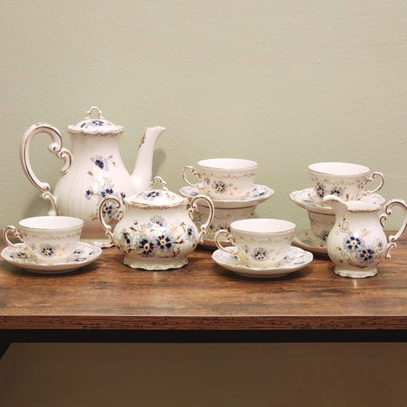 Zsolnay Demitasse Coffee Service for 6 – Hand Painted Floral