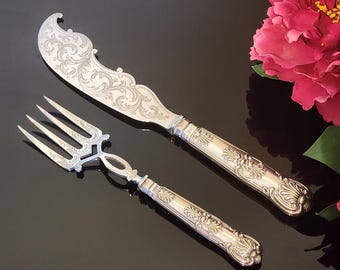 Antique Art Nouveau Gustaf Dahlgren Silver Plated Fish Serving Set – Ornate Knife & Fork Duo