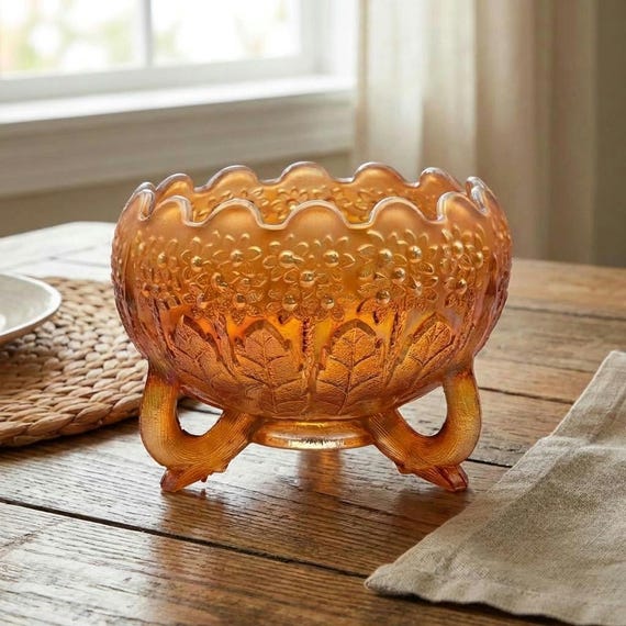 Fenton Marigold Carnival Glass Bowl – Orange Tree Pattern Circa 1911 USA
