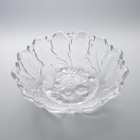 Indiana Glass Wild Roses Bowl, Vintage Floral Serving Bowl, 9” Mid Century Glass USA