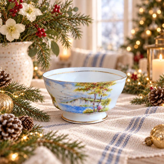 Vintage Paragon Cliffs of Dover Sugar Bowl, Hand-Painted English Bone China, Double Warrant (Hairline)