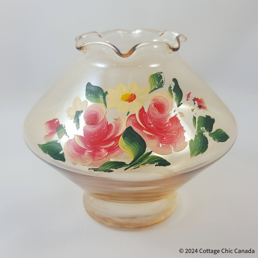 Shabby Chic Hand Painted Glass Rose Flower Vase for Cottage, Rustic ...