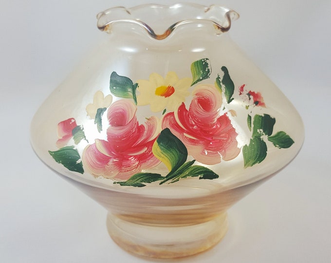 Shabby Chic Hand Painted Glass Rose Flower Vase for Cottage, Rustic, Farmhouse, Country Decor