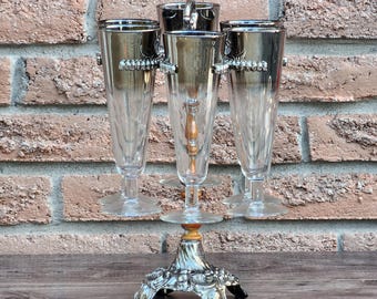 Hollywood Regency L&L WMC Silver Ombre Mercury Fade Glass Set of 8 with Stand