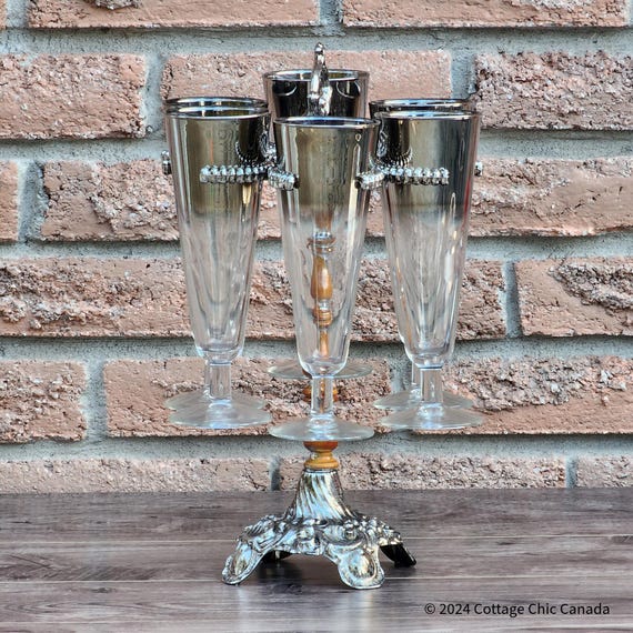 Hollywood Regency L&L WMC Silver Ombre Mercury Fade Glass Set of 8 with Stand