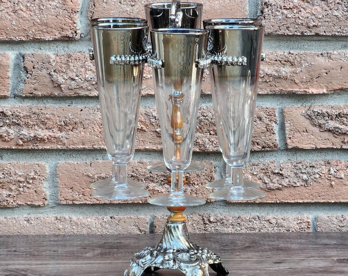 Hollywood Regency L&L WMC Silver Ombre Mercury Fade Glass Set of 8 with Stand
