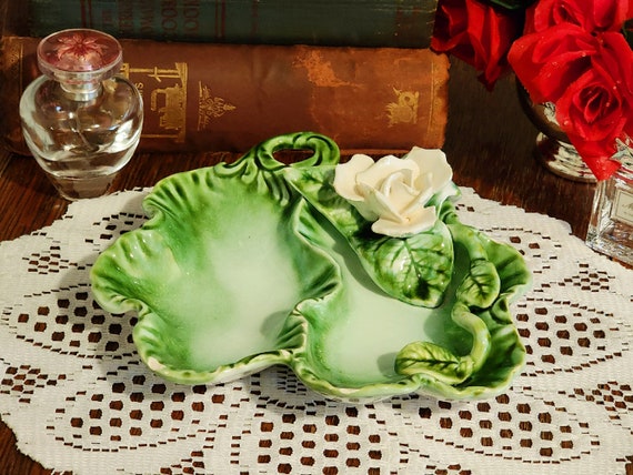 An Enchanting Ceramic Shabby Chic Rose Trinket Dish for Your Vanity or Dresser