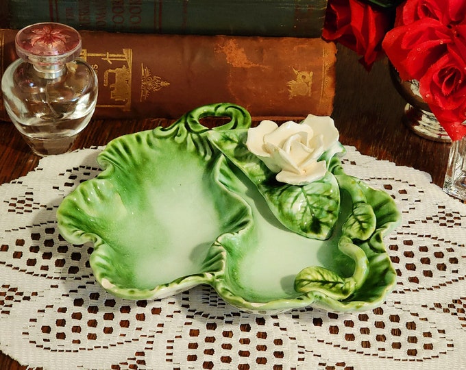 An Enchanting Ceramic Shabby Chic Rose Trinket Dish for Your Vanity or Dresser
