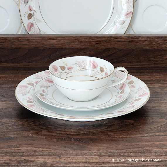 Noritake Rosanne Tea Cup Saucer Trio Set - Mid Century Fine Bone China