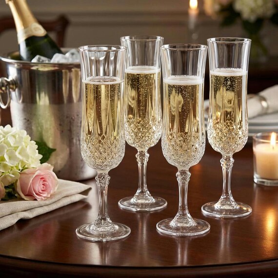 Cristal d’Arques Longchamp Champagne Flutes – Set of 4 – Luxury Barware France