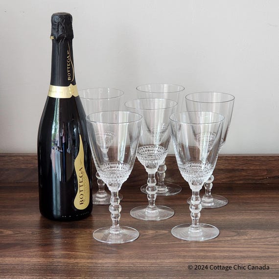 Mid-Century Set of 6 Duncan & Miller Teardrop Crystal Water Goblets or Large Wine Glasses