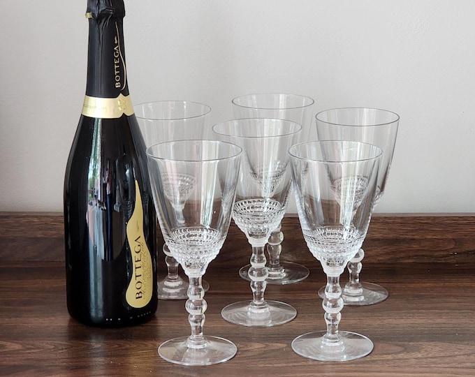 Mid-Century Set of 6 Duncan & Miller Teardrop Crystal Water Goblets or Large Wine Glasses