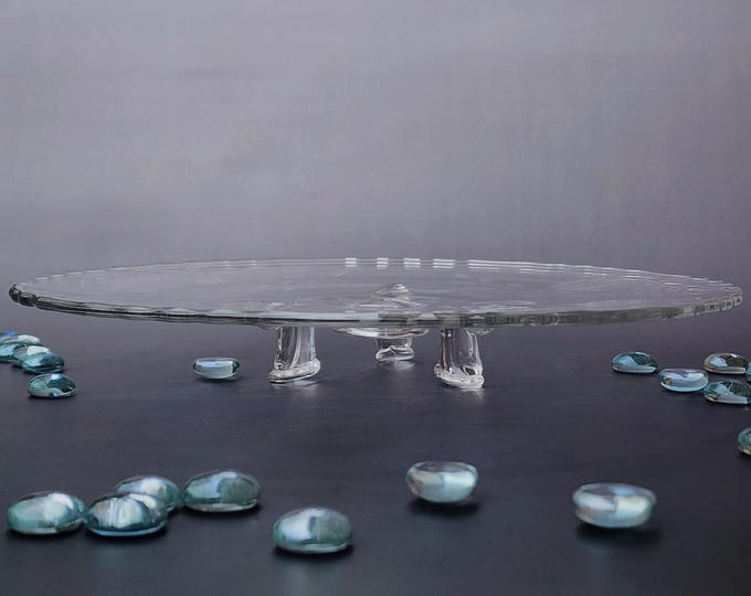 Hughes Cornflower Etched Footed Cake Plate - Imperial Glass, 11" Vintage
