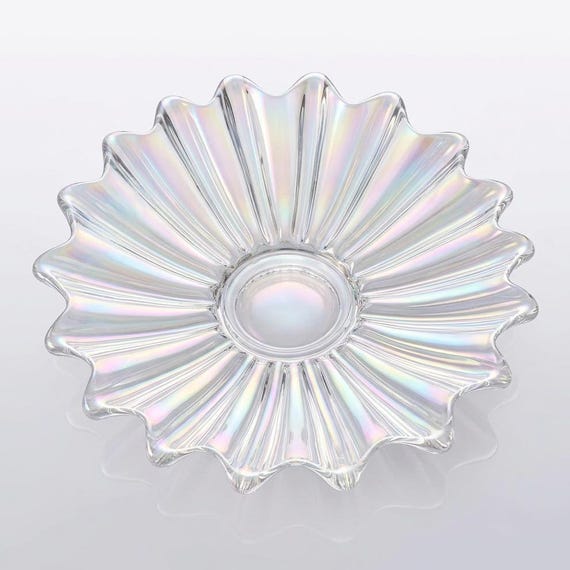 Federal Glass Celestial Iridescent 9 in Serving Dish Mid Century Pressed Glass USA