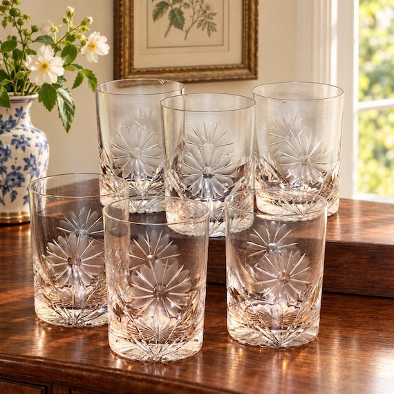 ABP Gundy-Clapperton Florel G6C2 Crystal Tumblers Antique Cut Glass Set of Six Canada
