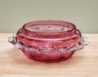 Victorian Cranberry Glass Candy Dish & Sugar Bowl