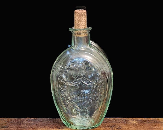 Vintage Glass Flask with Eagle – Bicentennial Collectible for Bar or Shelf Decor
